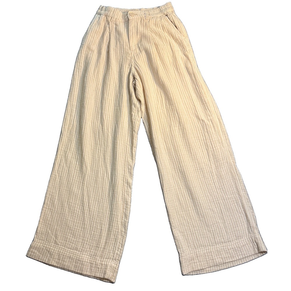Aerie Wide Leg Pants Women's Beige Excellent Striped Gauze Size Small Petite